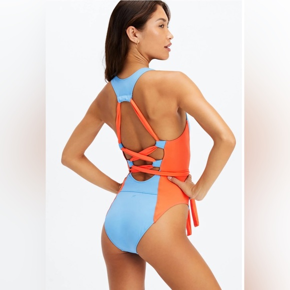 NWT Island Escape/Orange Nectar Lace-Up Racerback Swimsuit | Size XS - Picture 2 of 4